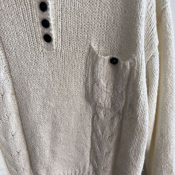 Vintage Ivory Henley Sweater Button International Outlook Large Preppy Minimal* - Picture 6 of 11